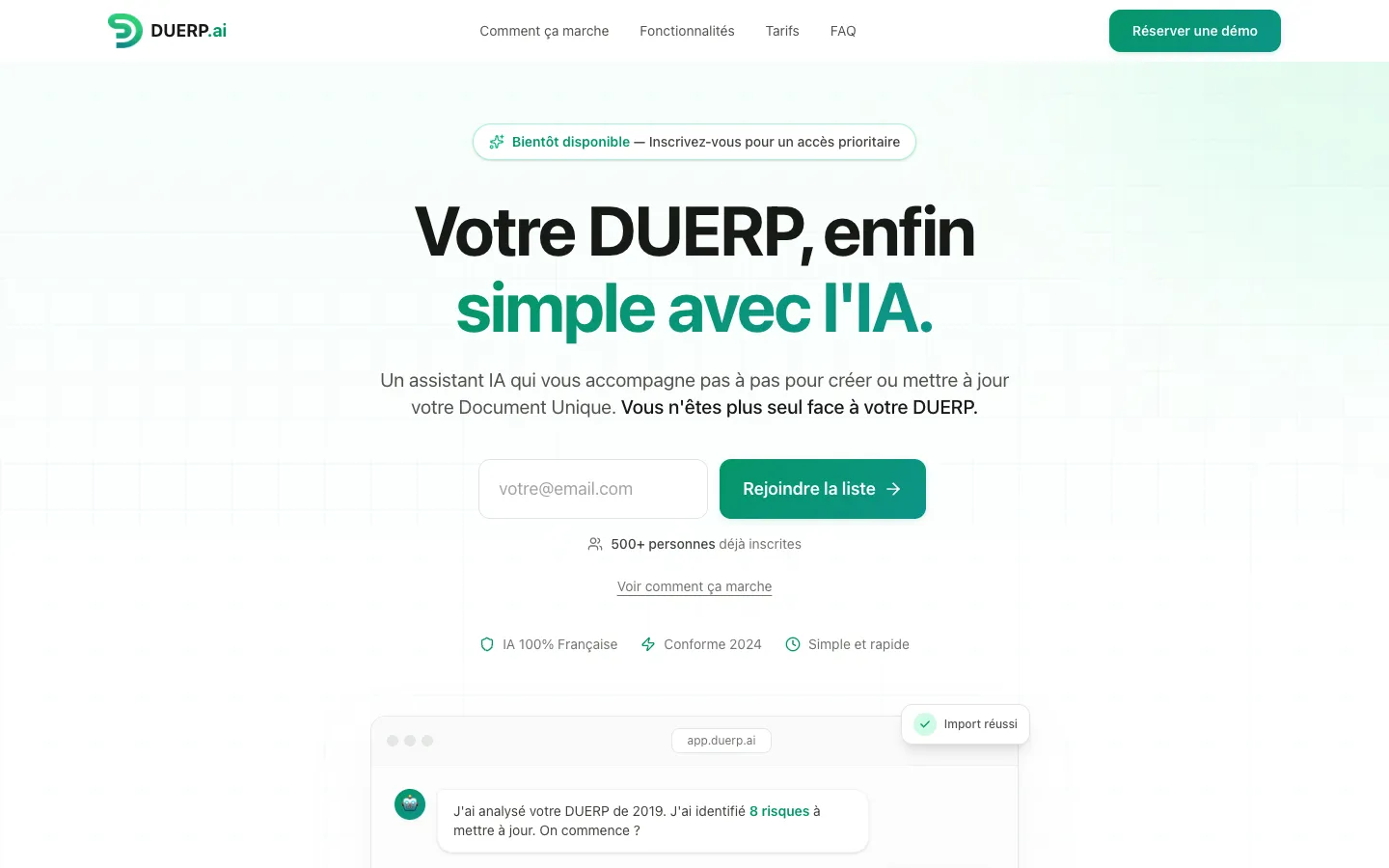 Page d'accueil de DUERP.ai