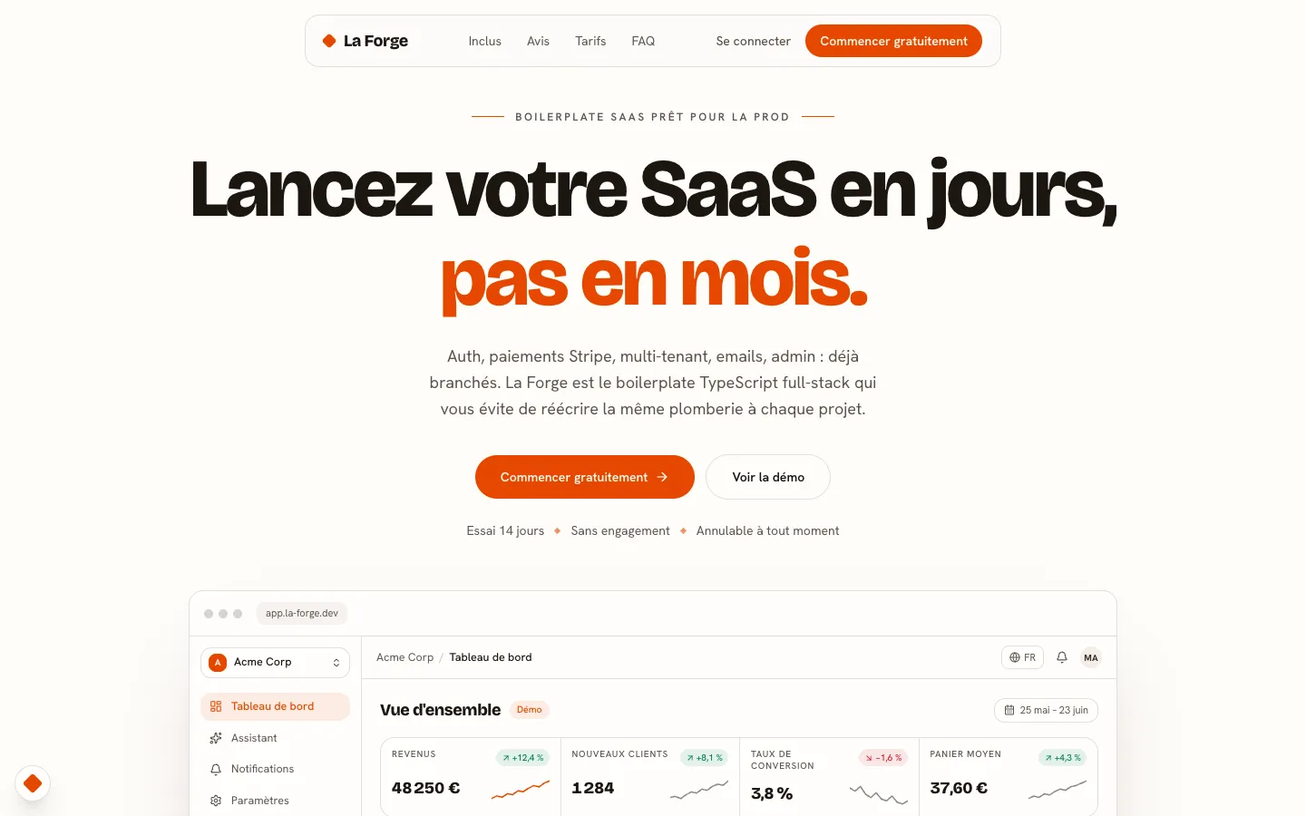 Page d'accueil du template La Forge