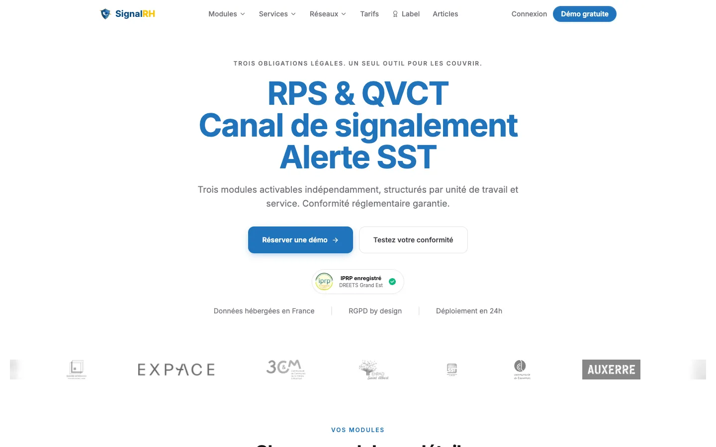 Page d'accueil de SignalRH